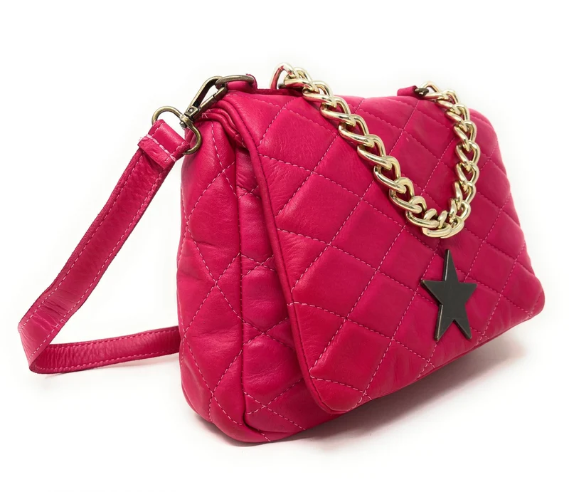Sac à main en cuir vintage matelassé MISS ANGELINA Rose fuchsia