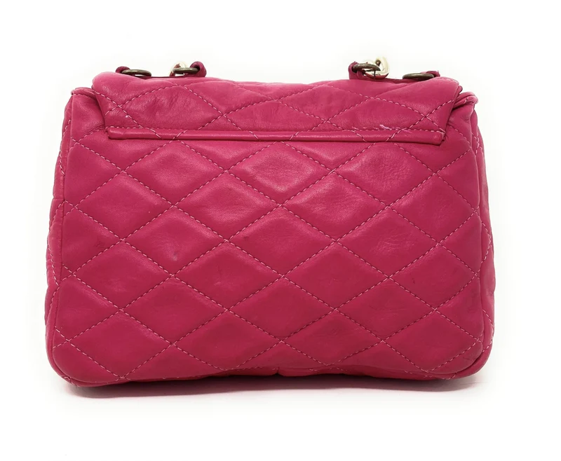 Sac à main en cuir vintage matelassé MISS ANGELINA Rose fuchsia