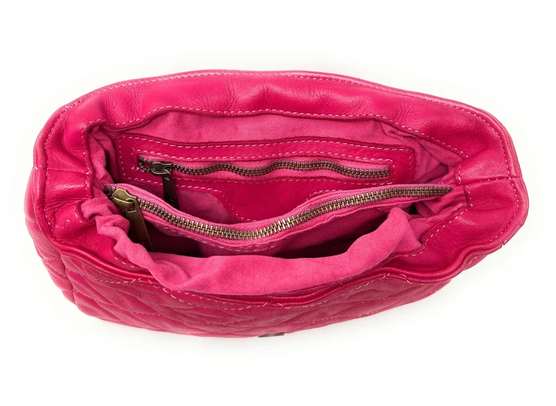 Sac à main en cuir vintage matelassé MISS ANGELINA Rose fuchsia