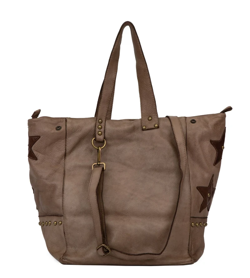 Sac cabas en cuir vintage MISS HOLLY Taupe foncé