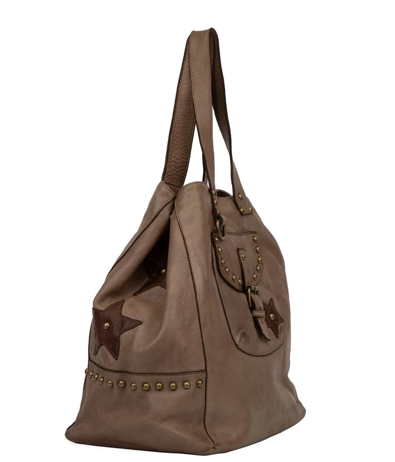 Sac cabas en cuir vintage MISS HOLLY Taupe foncé
