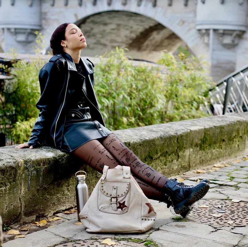 Sac cabas en cuir vintage MISS HOLLY Taupe clair