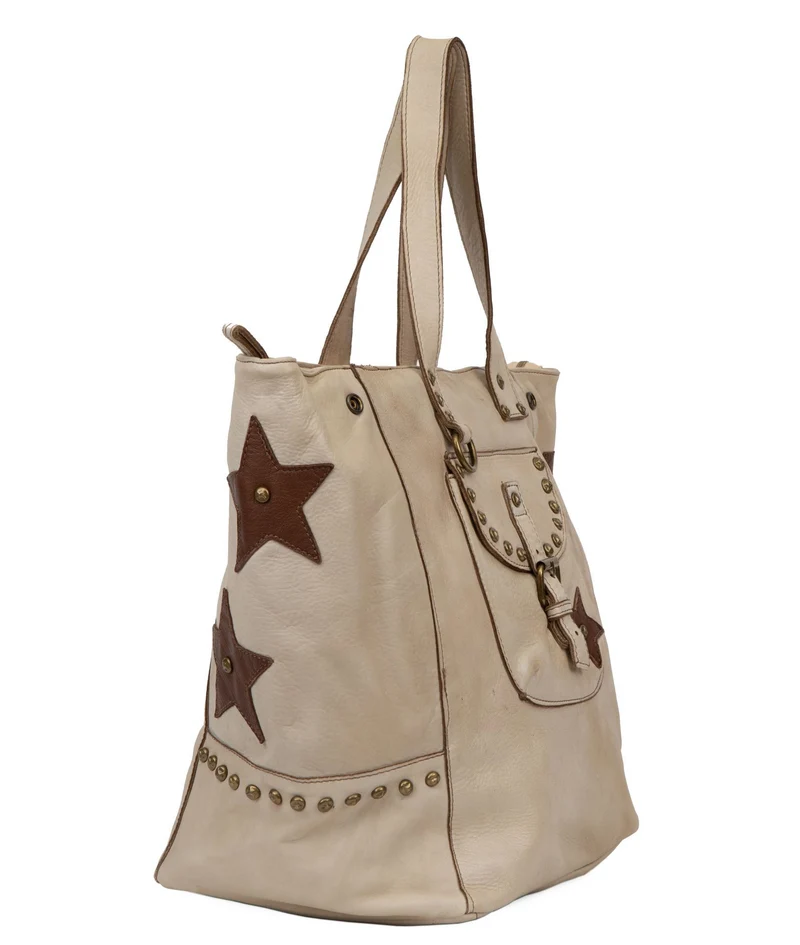 Sac cabas en cuir vintage MISS HOLLY Taupe clair