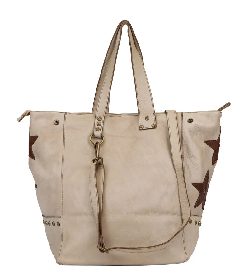 Sac cabas en cuir vintage MISS HOLLY Taupe clair