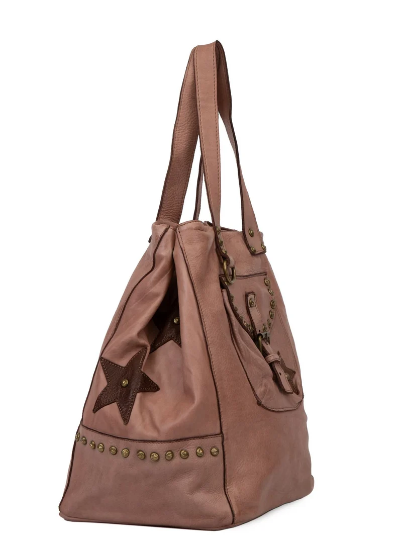 Sac cabas en cuir vintage MISS HOLLY Rose nude