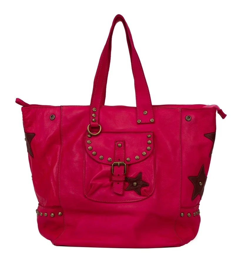 Sac cabas en cuir vintage MISS HOLLY Rose fuchsia