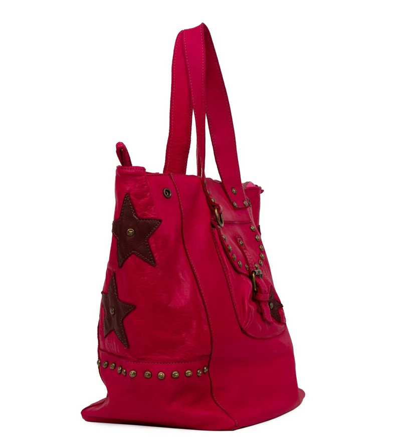 Sac cabas en cuir vintage MISS HOLLY Rose fuchsia