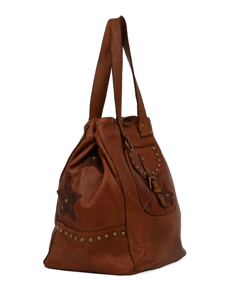 Sac cabas en cuir vintage MISS HOLLY Cognac