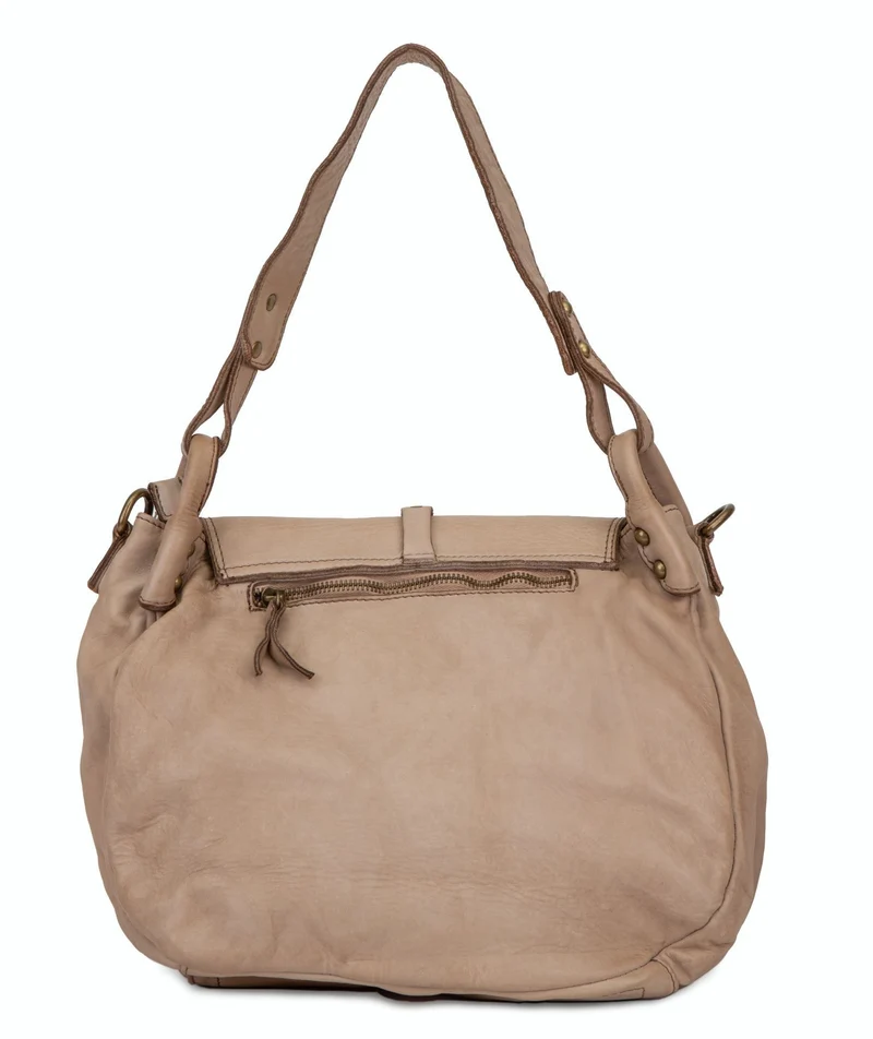 Sac besace porté épaule en cuir vintage MISS HAGEN Taupe clair