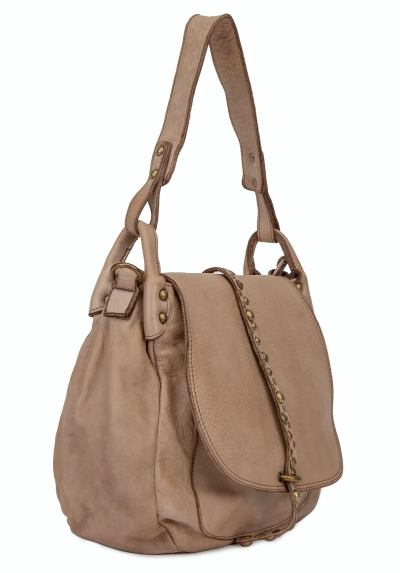 Sac besace porté épaule en cuir vintage MISS HAGEN Taupe clair