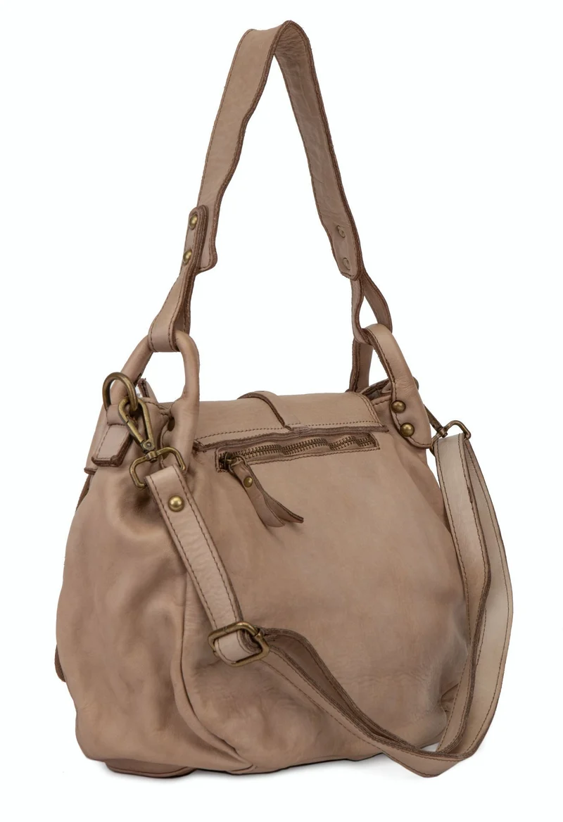 Sac besace porté épaule en cuir vintage MISS HAGEN Taupe clair