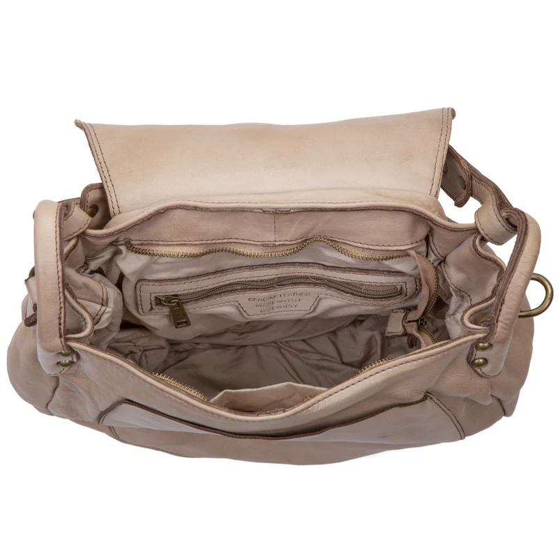 Sac besace porté épaule en cuir vintage MISS HAGEN Taupe clair