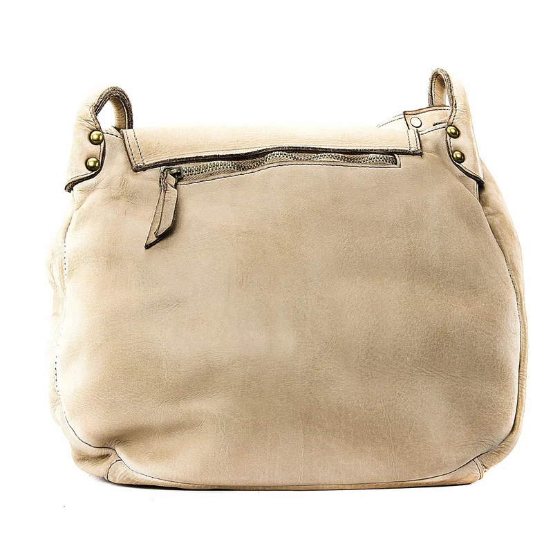 Sac besace à bandoulière en cuir vintage MISS CLYDE Taupe clair