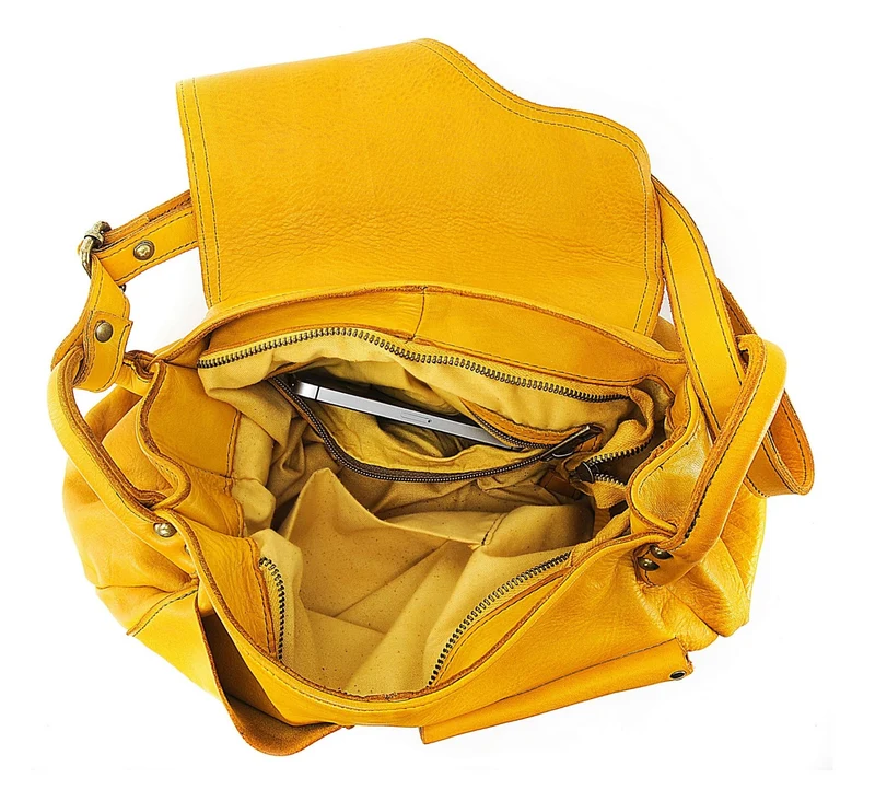 Sac besace à bandoulière en cuir vintage MISS CLYDE Safran