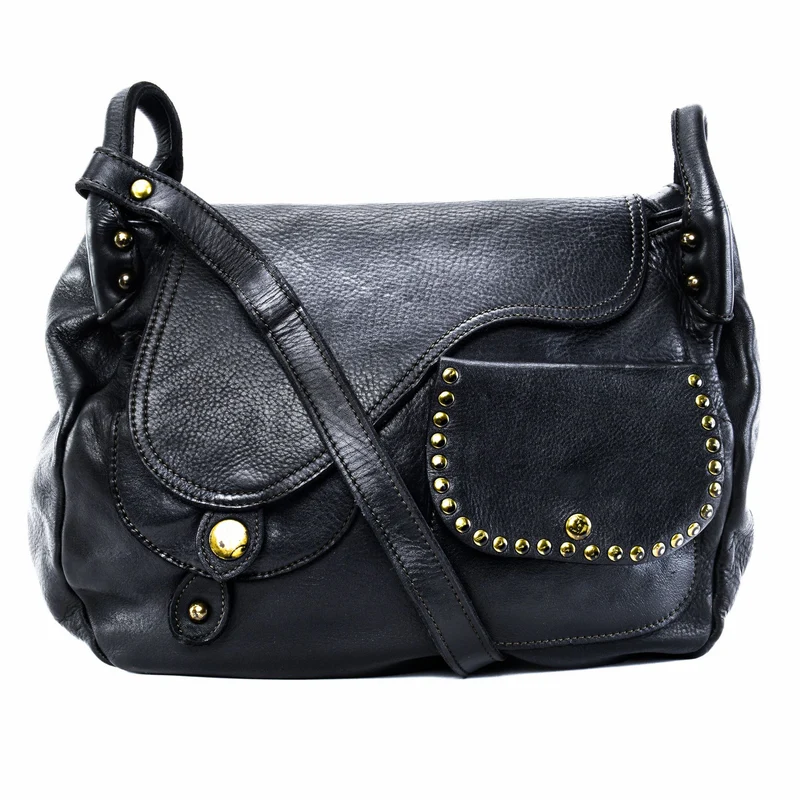 Sac besace à bandoulière en cuir vintage MISS CLYDE Noir