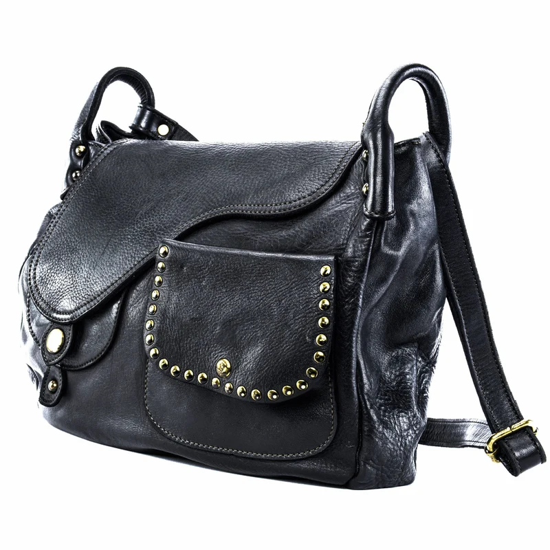Sac besace à bandoulière en cuir vintage MISS CLYDE Noir