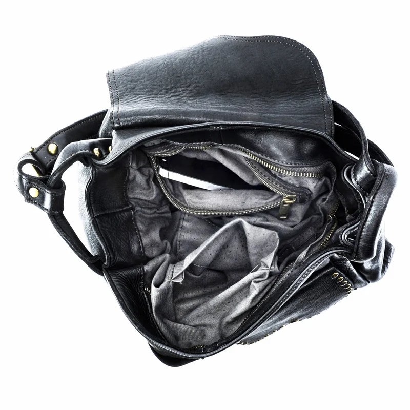 Sac besace à bandoulière en cuir vintage MISS CLYDE Noir
