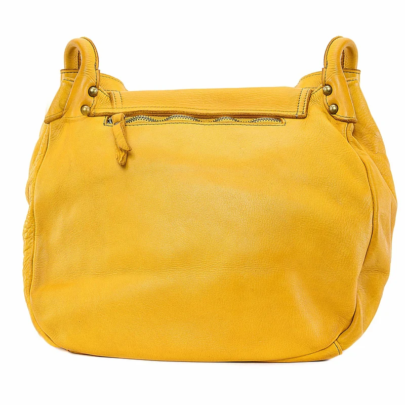 Sac besace à bandoulière en cuir vintage MISS CLYDE Jaune Moutarde