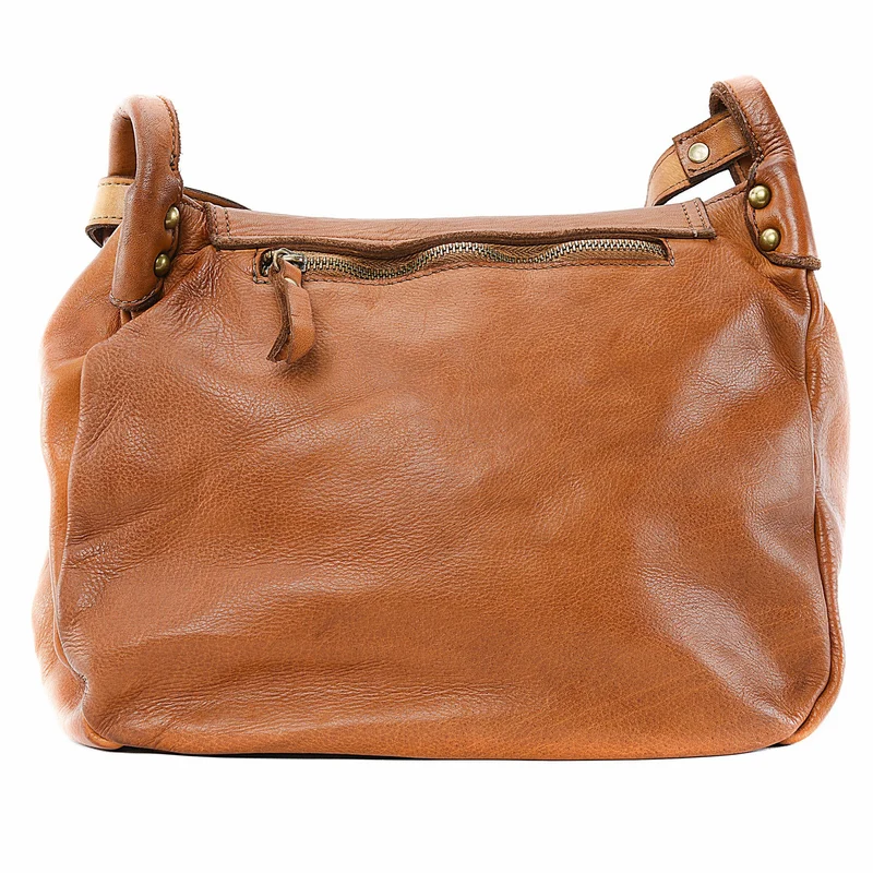 Sac besace à bandoulière en cuir vintage MISS CLYDE Cognac