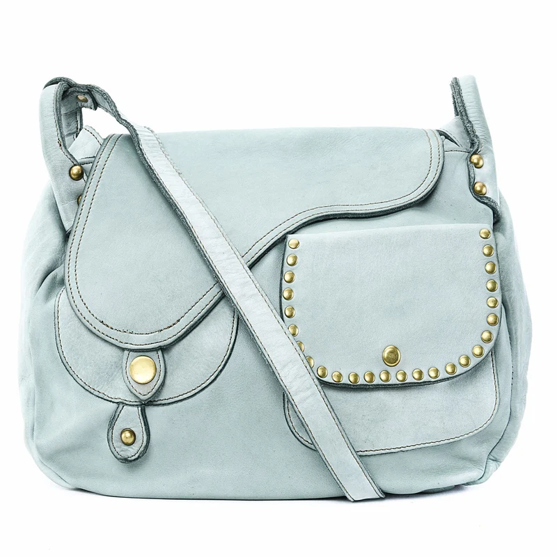 Sac besace à bandoulière en cuir vintage MISS CLYDE Bleu pastel