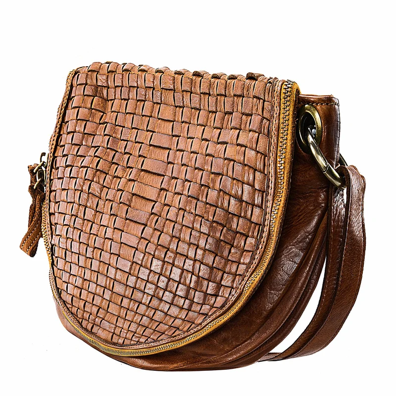 Sac besace en cuir vintage MISS BAYE Cognac