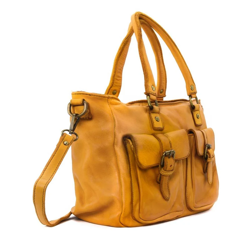 Sac cabas en cuir vintage MISS JENNER Safran