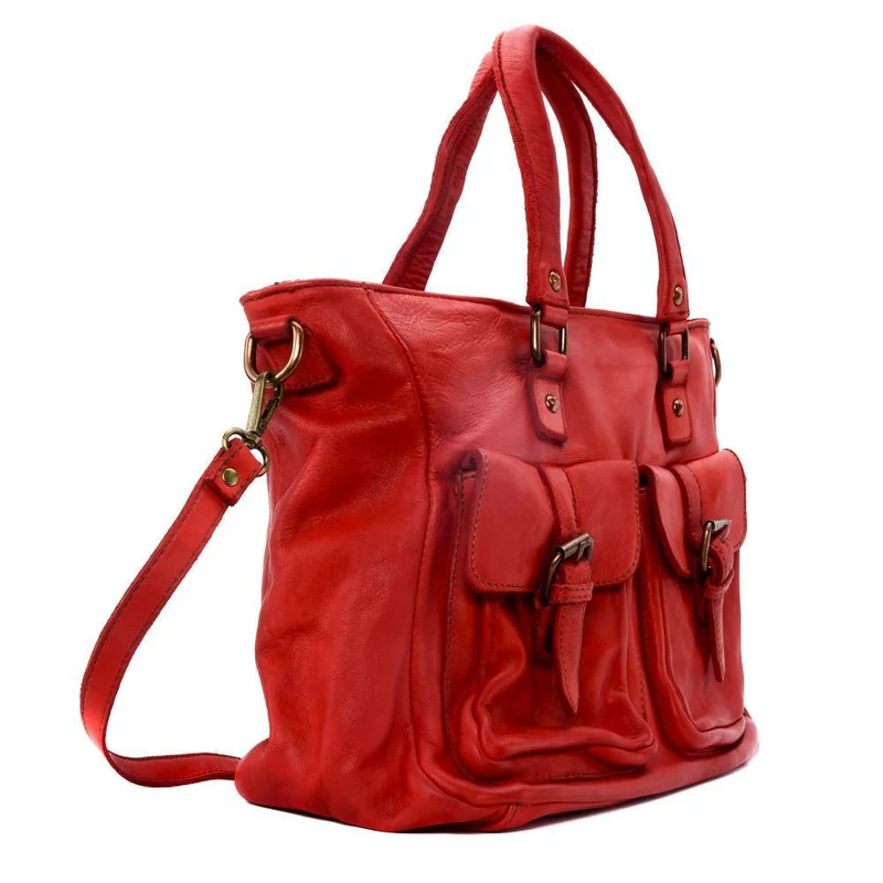 Sac cabas en cuir vintage MISS JENNER Rouge garance