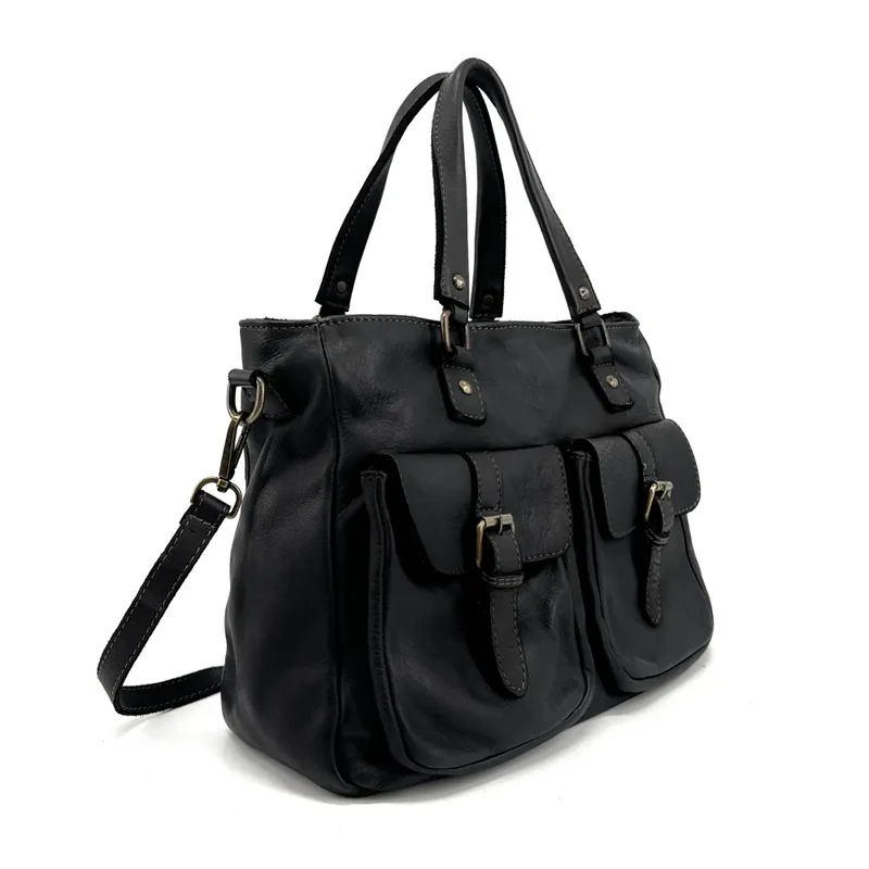 Sac cabas en cuir vintage MISS JENNER Noir