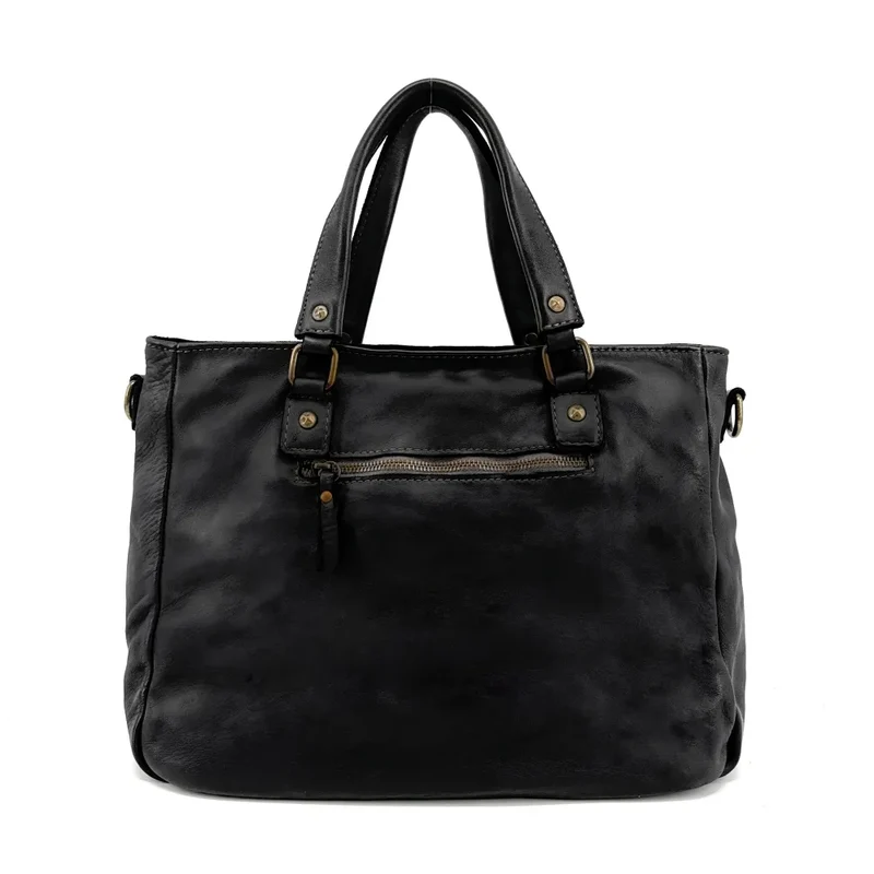 Sac cabas en cuir vintage MISS JENNER Noir