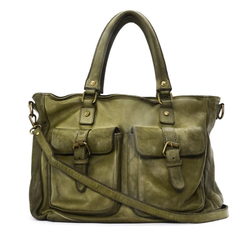 Sac cabas en cuir vintage MISS JENNER Kaki