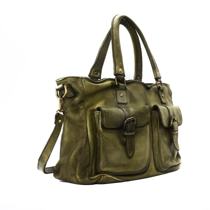 Sac cabas en cuir vintage MISS JENNER Kaki