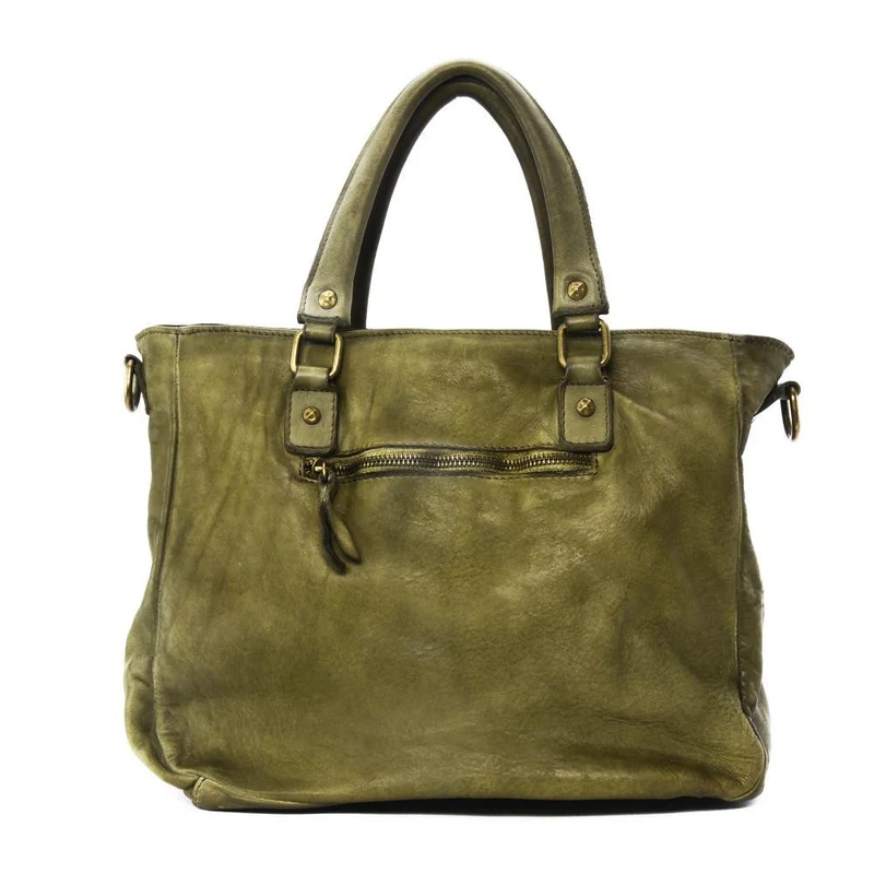 Sac cabas en cuir vintage MISS JENNER Kaki