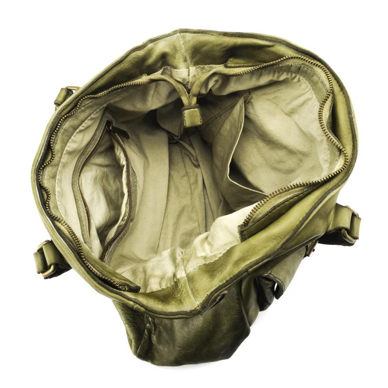 Sac cabas en cuir vintage MISS JENNER Kaki