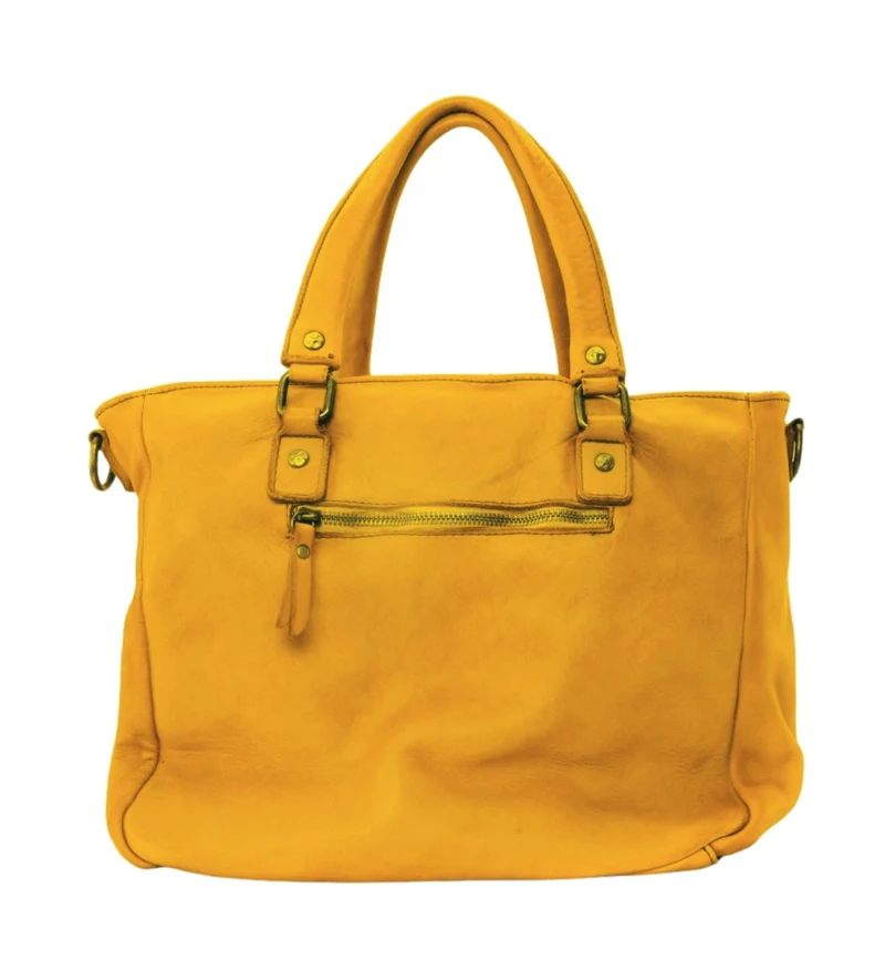 Sac cabas en cuir vintage MISS JENNER Jaune Moutarde