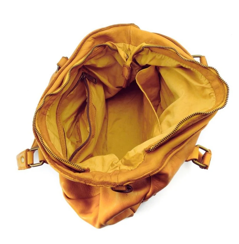 Sac cabas en cuir vintage MISS JENNER Jaune Moutarde