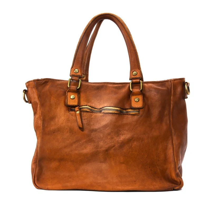 Sac cabas en cuir vintage MISS JENNER Camel foncé