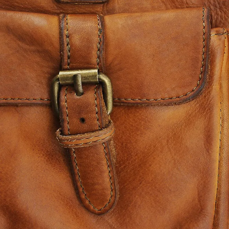 Sac cabas en cuir vintage MISS JENNER Camel foncé
