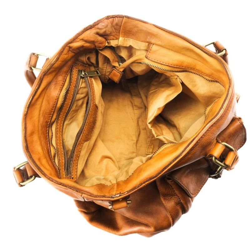 Sac cabas en cuir vintage MISS JENNER Camel foncé