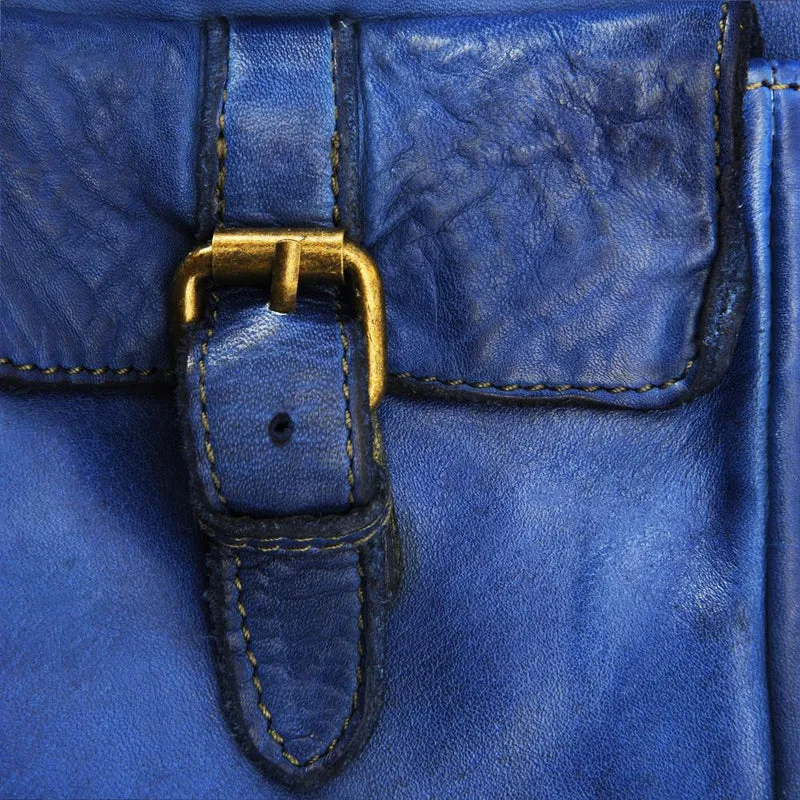 Sac cabas en cuir vintage MISS JENNER Bleu roi