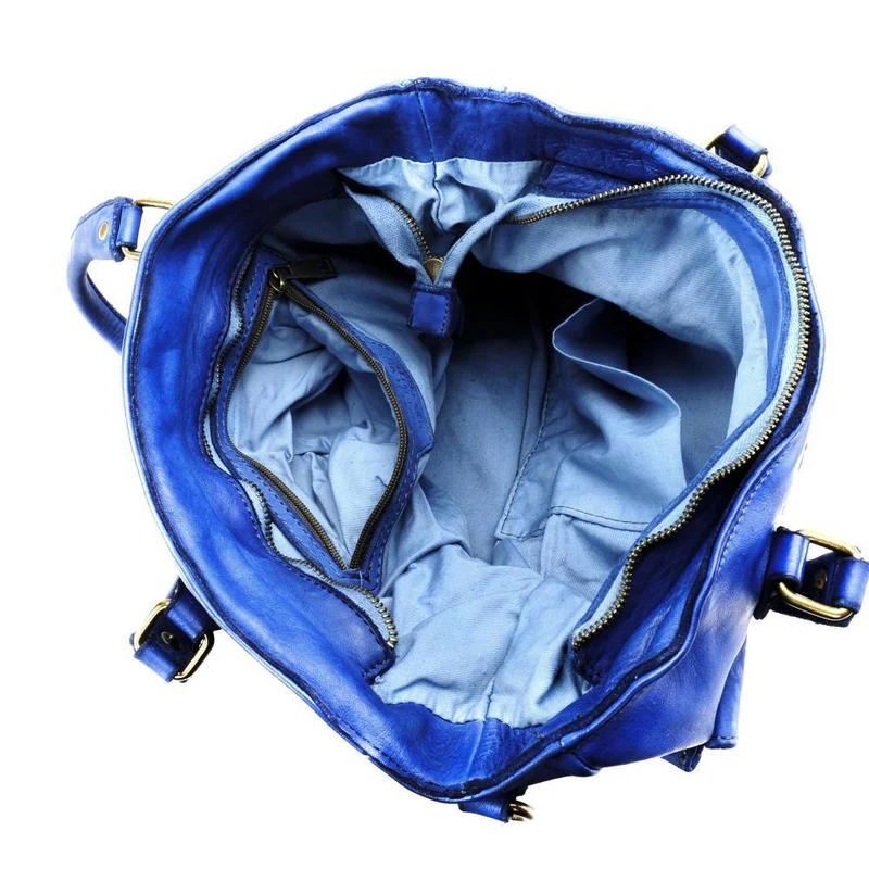 Sac cabas en cuir vintage MISS JENNER Bleu roi