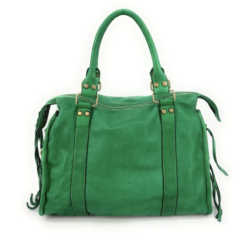 Grand sac porté épaule en cuir vintage STORM XL HURRICAN Vert anglais