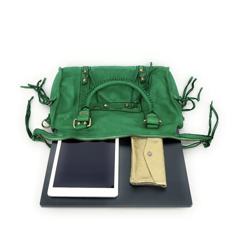 Grand sac porté épaule en cuir vintage STORM XL HURRICAN Vert anglais