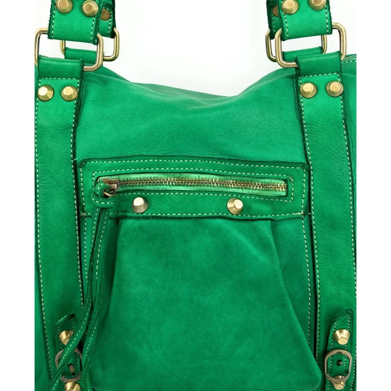 Grand sac porté épaule en cuir vintage STORM XL HURRICAN Vert anglais