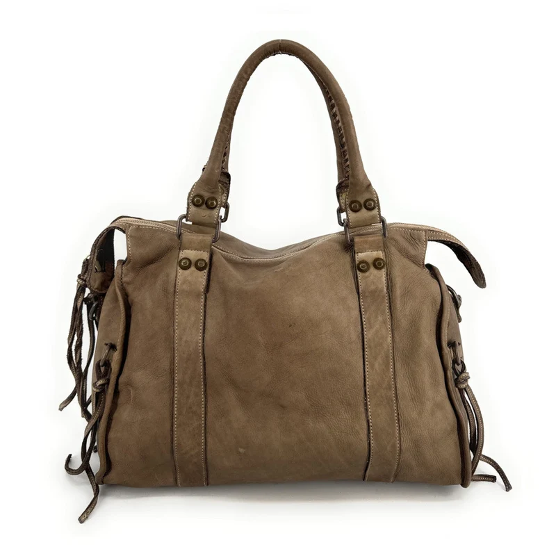 Grand sac porté épaule en cuir vintage STORM XL HURRICAN Taupe
