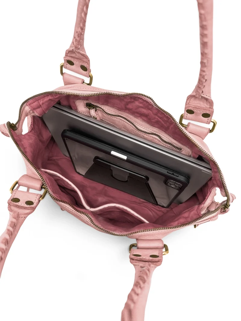 Grand sac porté épaule en cuir vintage STORM XL HURRICAN Rose nude