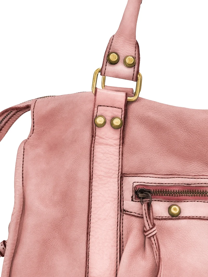 Grand sac porté épaule en cuir vintage STORM XL HURRICAN Rose nude