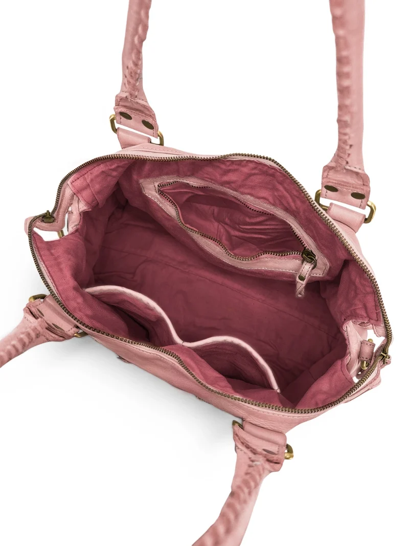 Grand sac porté épaule en cuir vintage STORM XL HURRICAN Rose nude
