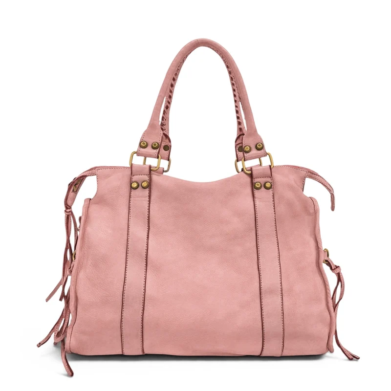 Grand sac porté épaule en cuir vintage STORM XL HURRICAN Rose nude