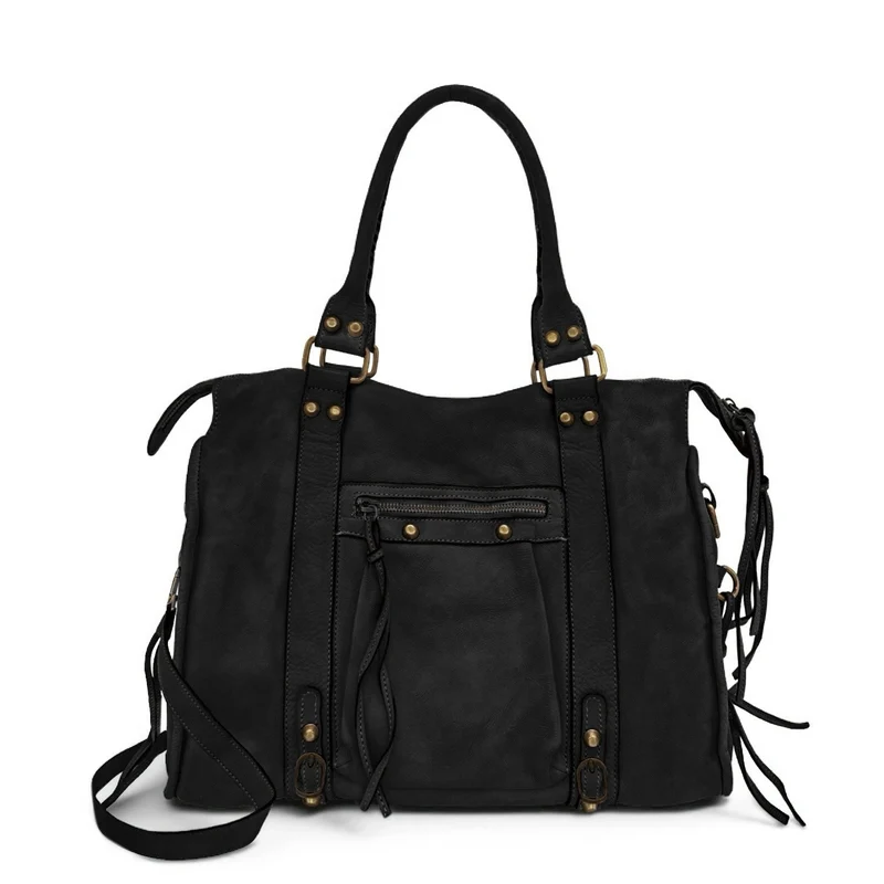 Grand sac porté épaule en cuir vintage STORM XL HURRICAN Noir