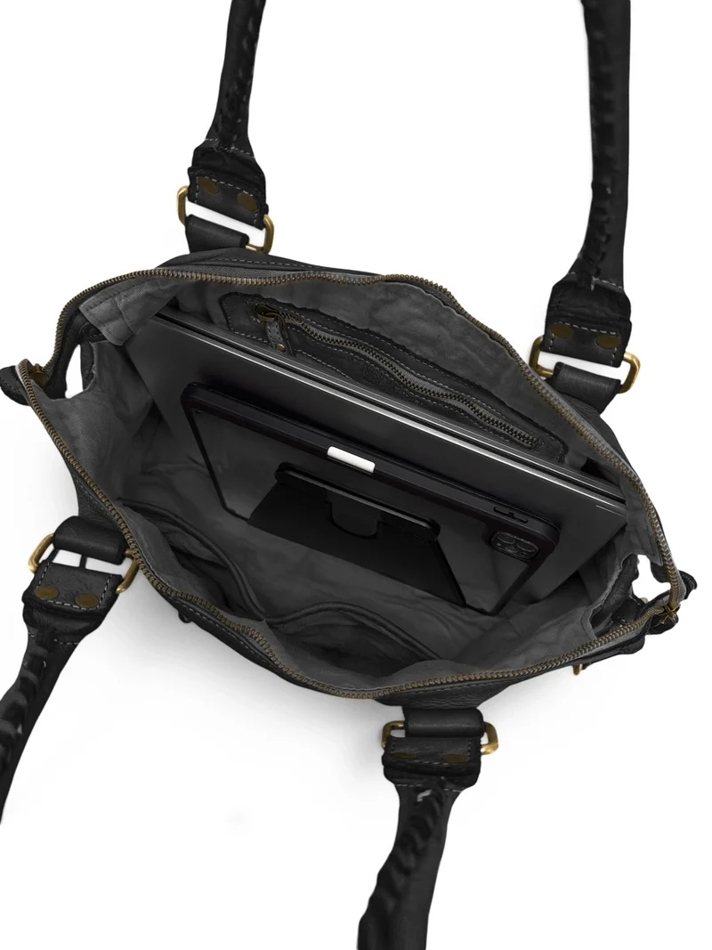 Grand sac porté épaule en cuir vintage STORM XL HURRICAN Noir